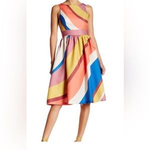 NWT- Champagne & Strawberry candy rainbow Striped Fit & Flare Dress size Large
